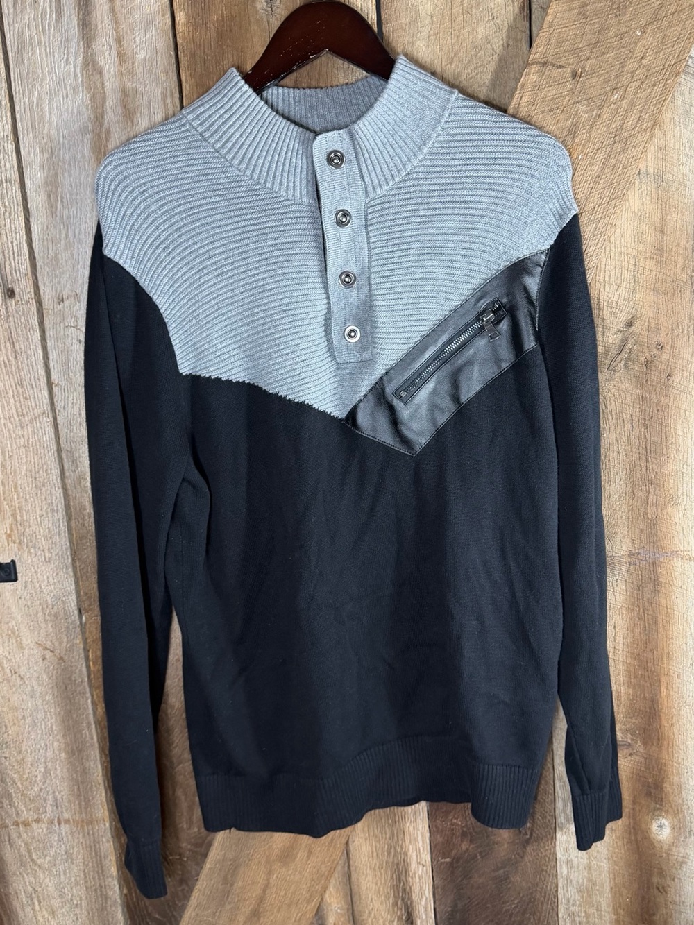 Men's Inc International Concepts Black & Gray Colorblock Mock Neck Sweater Sz L